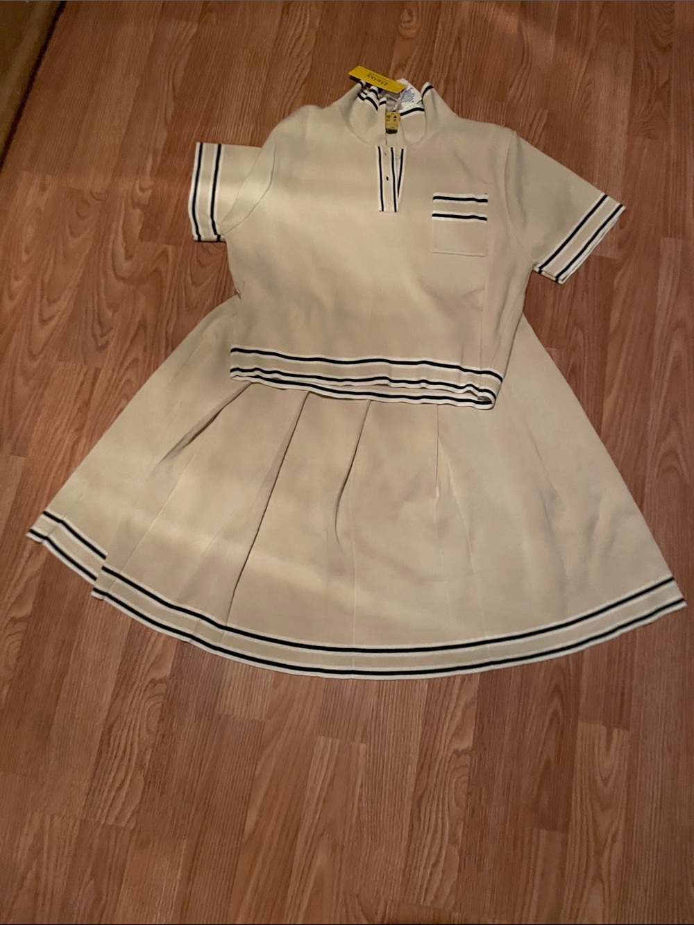 Daisy Cream Two-Piece Skirt Set with Navy Trim